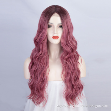 Vigorous Wholesale High quality Top grade Ombre dark red color super long body wave lace front synthetic hair wigs